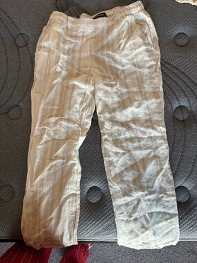 Ellen Tracy Men's Light Beige Striped Linen-Blend Chinos